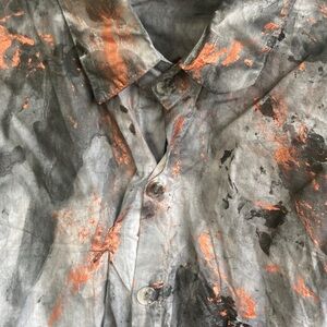 Men's Black-Gray Button-Up with Handpainted Accents